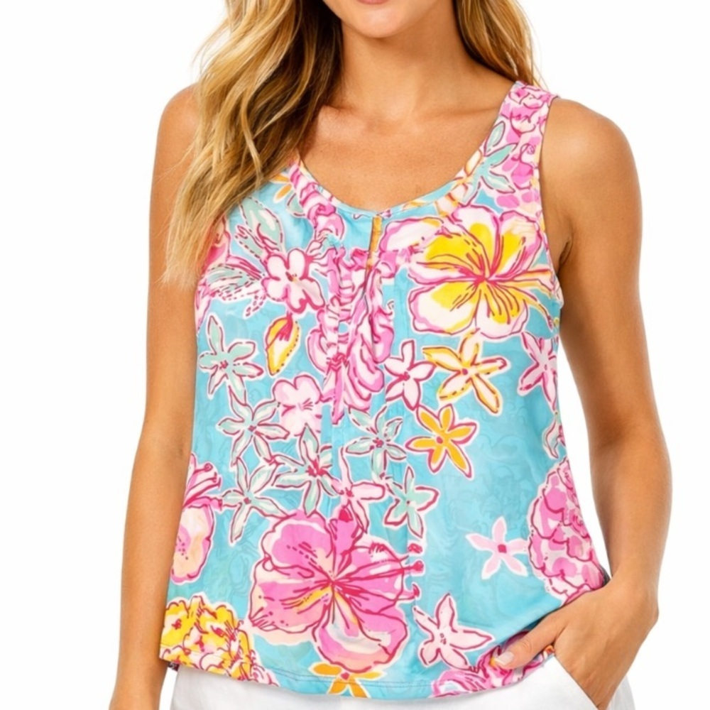 Lilly Pulitzer Silk Tank Sleeveless Top Beachy Vacation Preppy Blouse